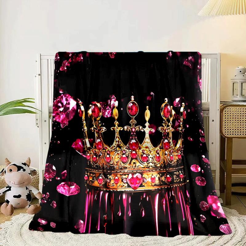 Pink Crown Sparkle Majesty Blanket Flannel Blanket for bed, sofa, Camping, Hiking, Picnic Essentials, gift for family Fan gifts