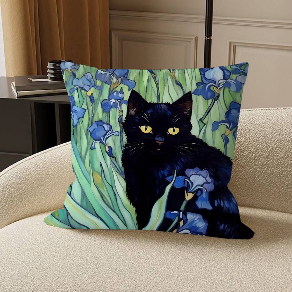 Подушка Черный Кот Ван Гог Наволочка Подушка Гостиная Диван Домашний Декор На Заказ 12x12Inch
