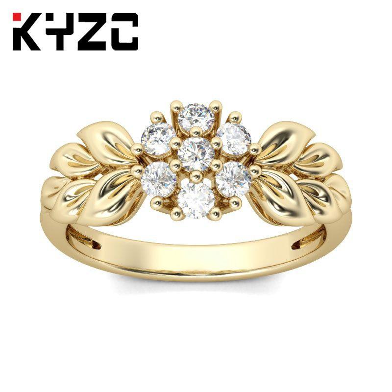 Modischer Kleeblatt-Blumen-Hohl-Zirkon Galvanisierter Roségold-Zirkon-Ring Schmuck