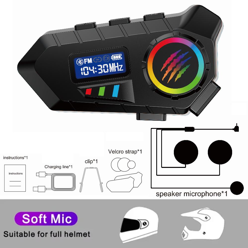 

Шлем Bluetooth Интерком Y30 - Водонепроницаемая мотоциклетная гарнитура IP65 с RGB-подсветкой чёрный