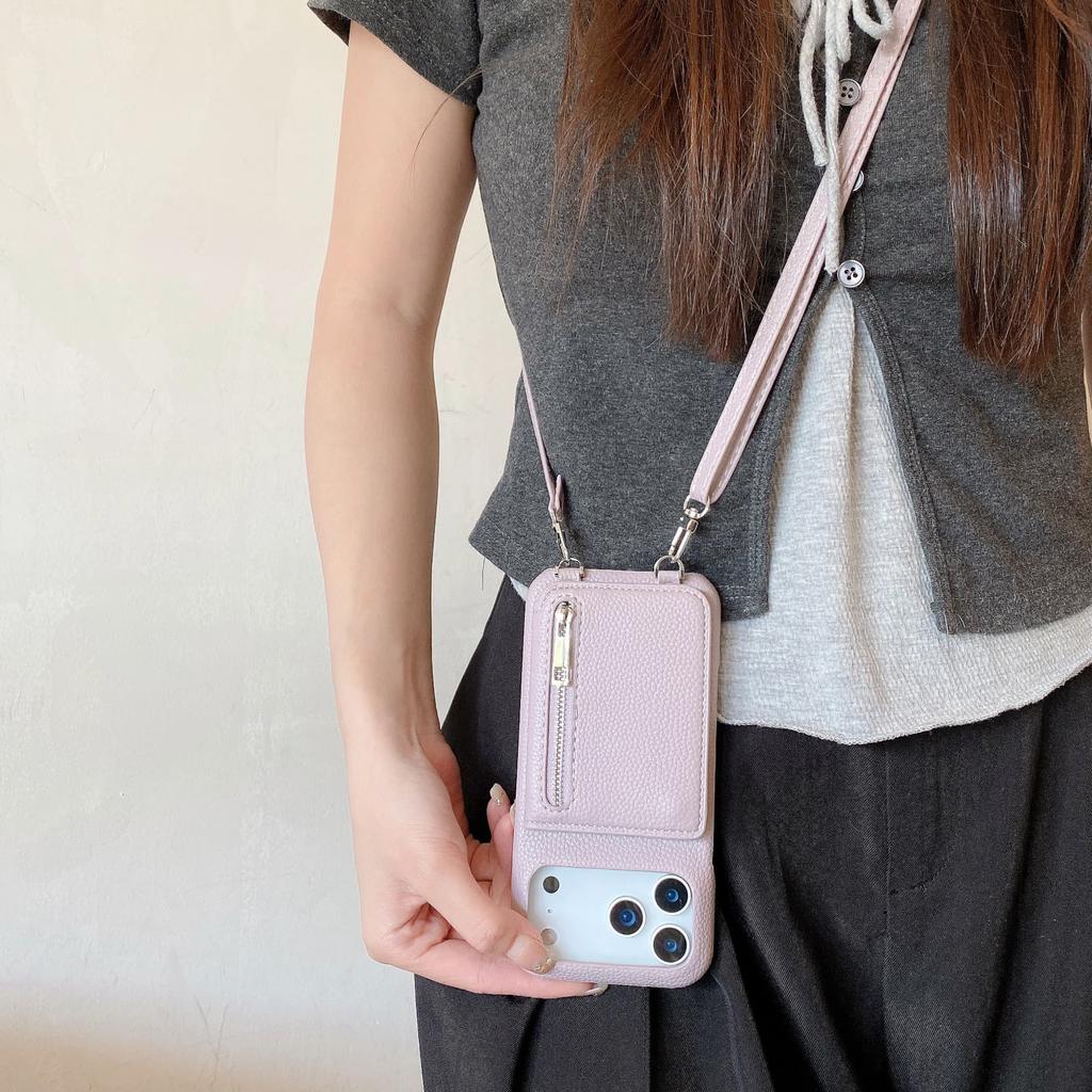 Crossbody Lanyard Phone Case with Zipper Mirror Wallet Card Holder Slot for iPhone 17 Air 16 15 14 11 Pro Max 13 12 11 Plus