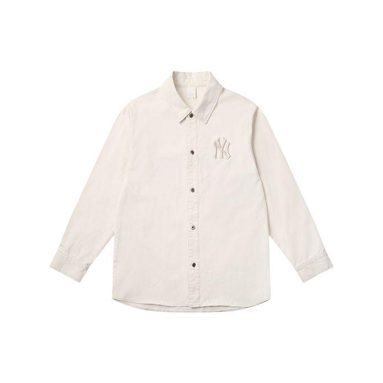 MLB New York Yankees Solid Color Brand Logo Printed Loose Fashion Casual Comfortable Sports Long Sleeve Shirt Unisex shirts Ivory 31WSN2111-50I