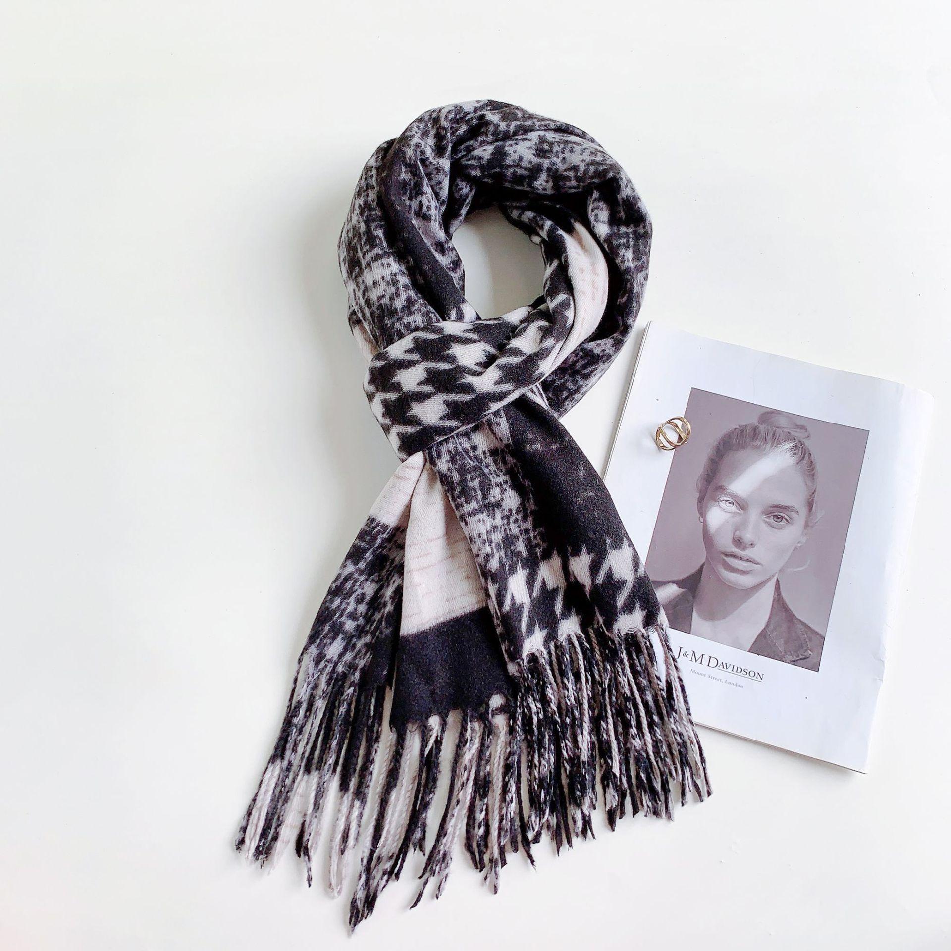 

2024 Осень/Зима Новый Тысяча Птиц Сетка Имитация Кашемира Универсальный Печатный Клетчатый Шарф Теплый Декоративный Шарф Для Мужчин И Женщин 185*65cm