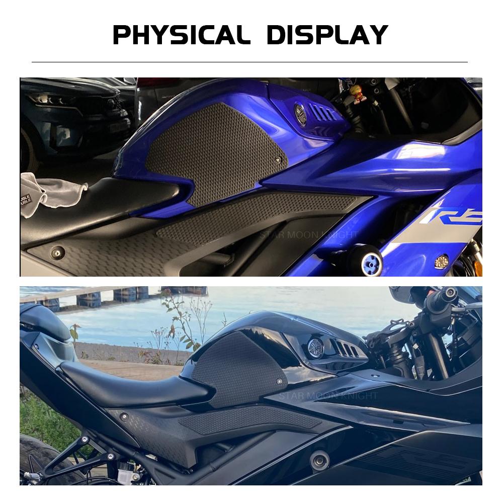 Per Yamaha YZF R3 R25 YZFR3 - 2023 Protezione laterale del serbatoio del carburante Protezione del serbatoio Adesivi Decalcomania Gas Ginocchio Grip Traction Pad Tankpad