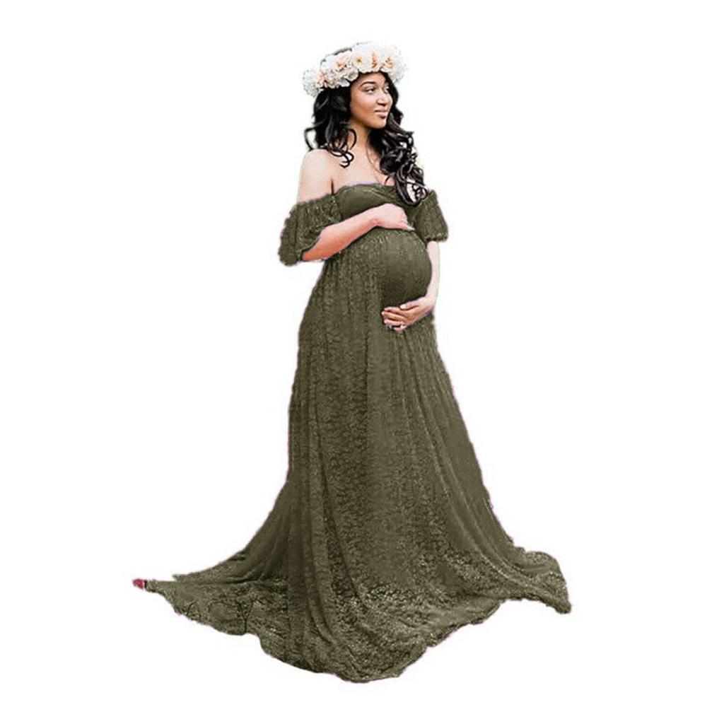 Lace Maternity Dress With Flared Sleeves For Summer Pregnant Women