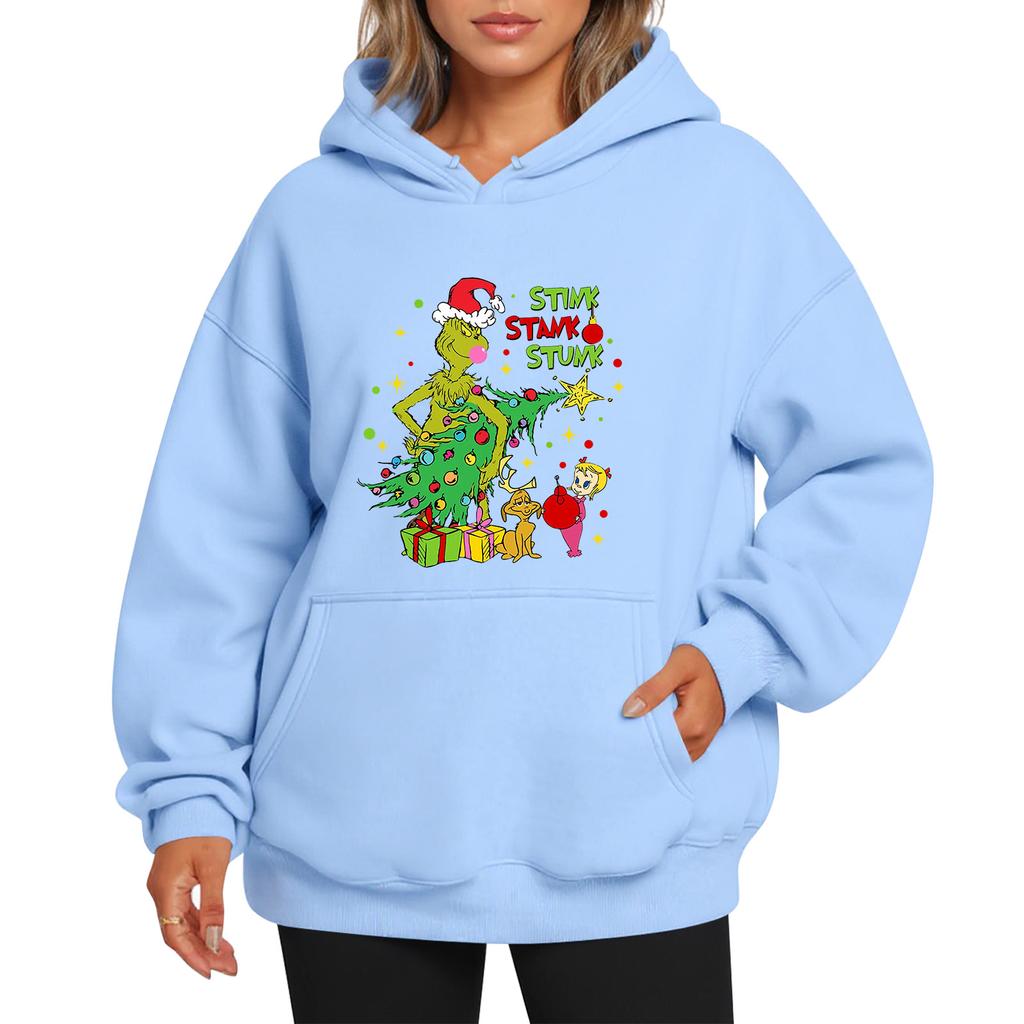 Ladies' Christmas Style Printed Hoodie With Wool And Pockets For Women