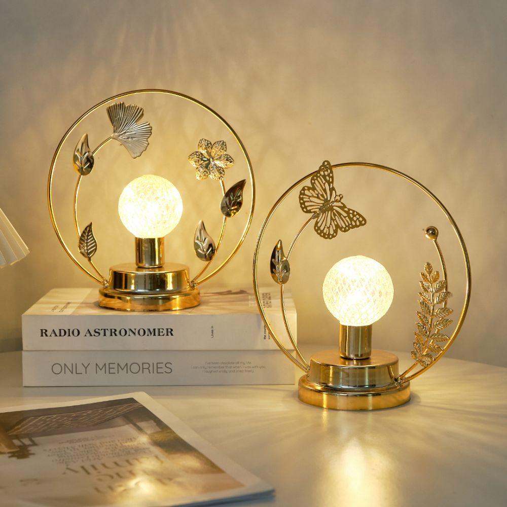 Hollow Out LED Night Light Butterfly/Leaf Shape Decorative Light Metal Table Lamp Home Decor