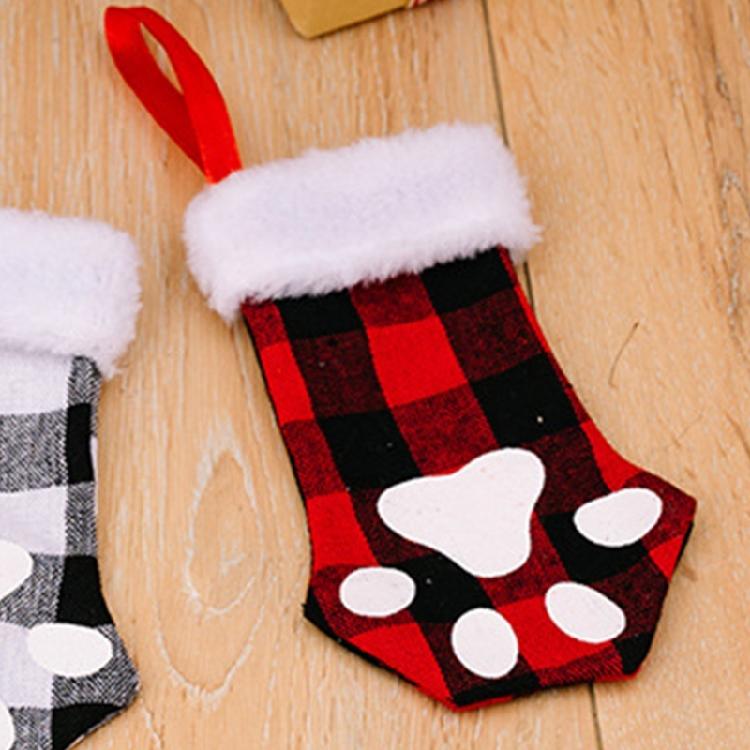 Christmas Cute for Cat Paw Plaid Tree Stocking Family Gather Party Decor
