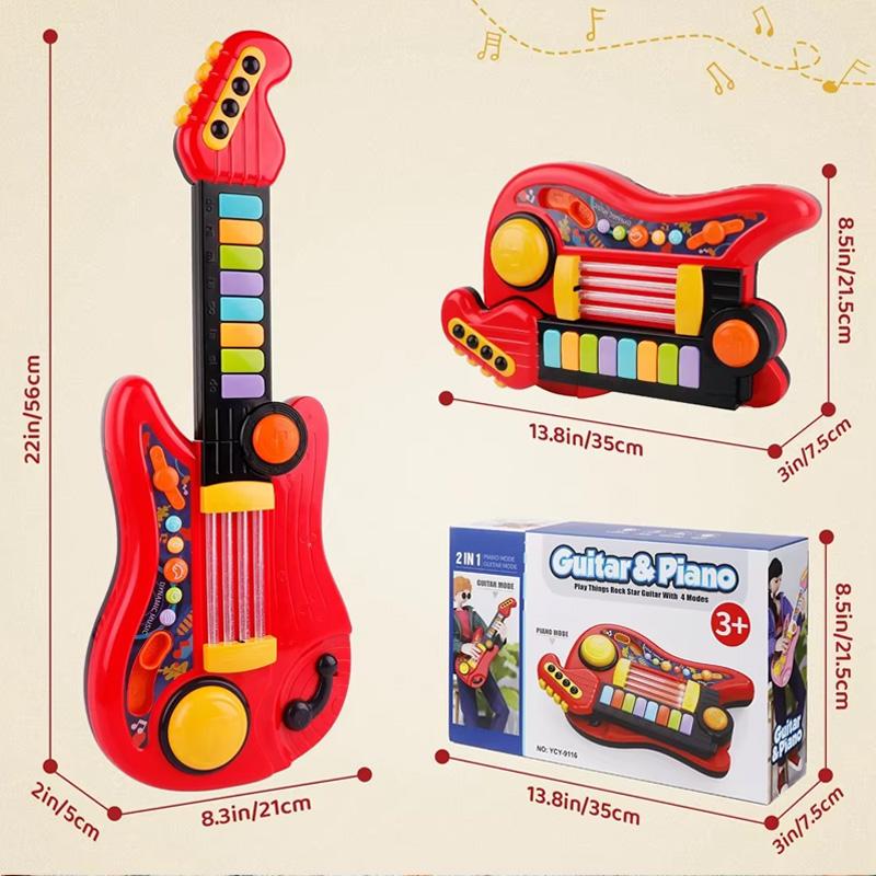 2 In 1 Electric Kids Guitar Toy Foldable Toy Guitar Piano Beginners Musical Instruments Early Education For Kids Gift/Xmas Gifts