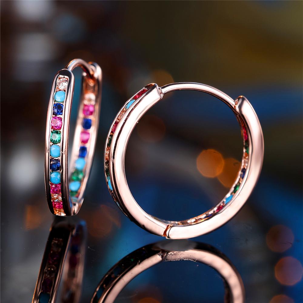 Cute Female Rainbow Zircon Stone Round Hoop Earrings Fashion Silver Color Wedding Jewelry For Women