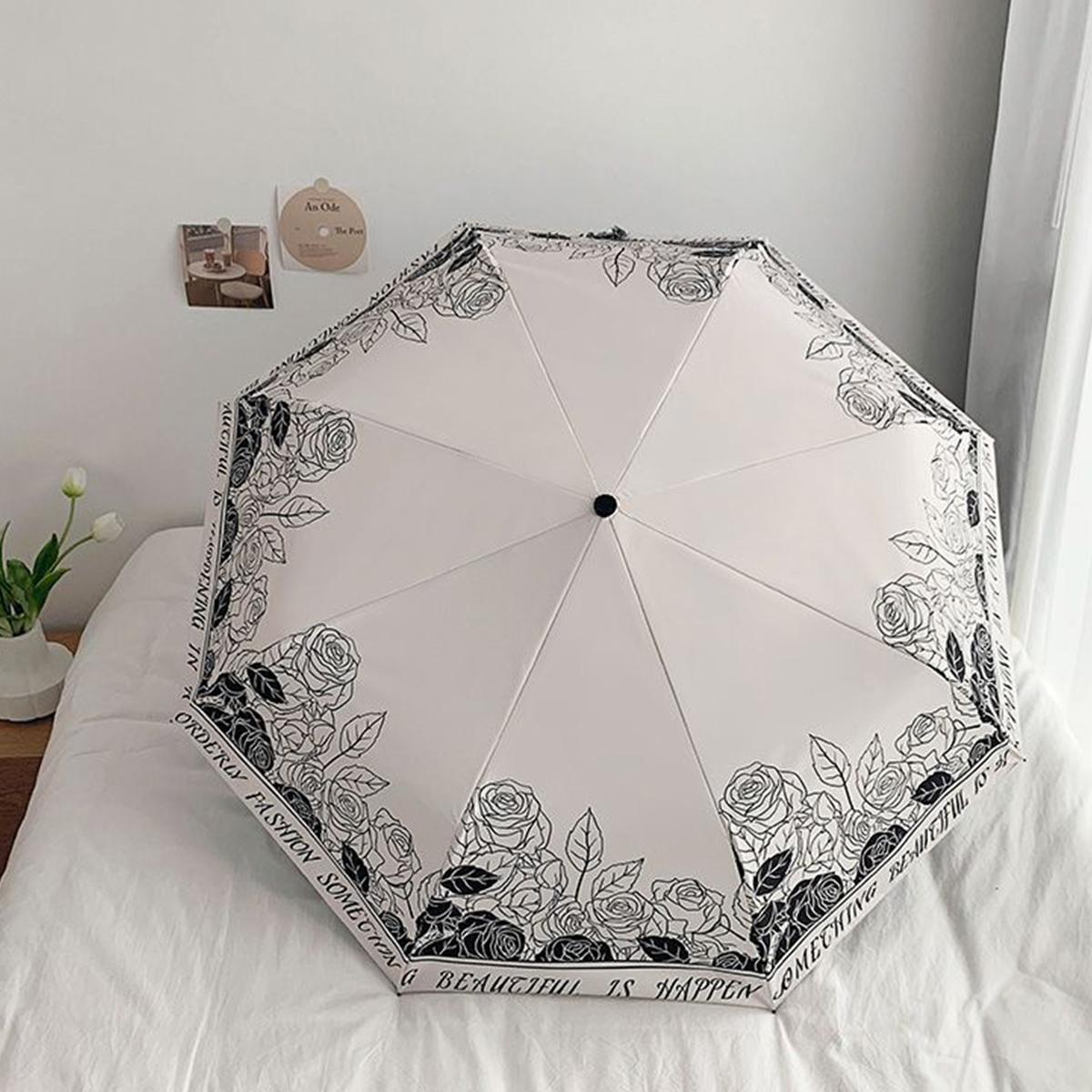 

Зонт от дождя и солнца, двойной назначения, черный клеевой солнцезащитный зонт, складной ручной козырек от солнца с цветами на поверхности