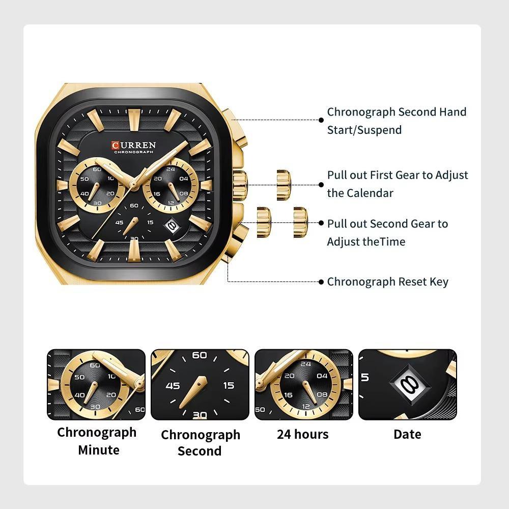 CURREN Quartz Watch Men Luxury Calendar Waterproof Business Wristwatch Luminous Big Dial Fashion Man Watch
