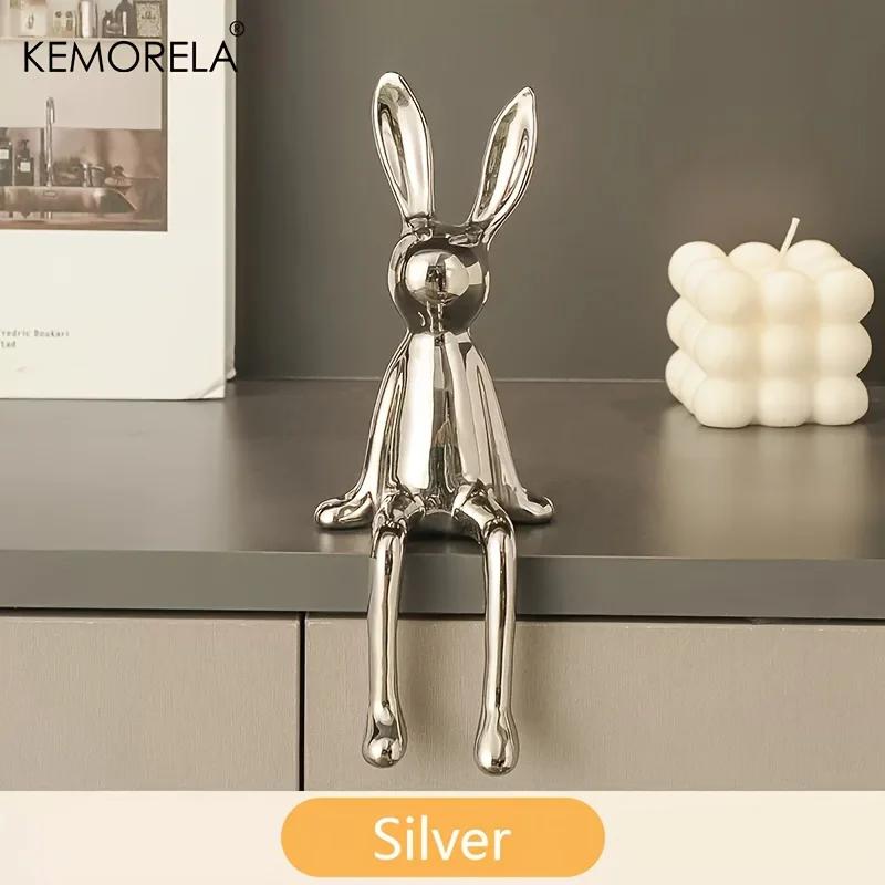 

1 шт. керамический длинноухий сидящий кролик, украшения для комнаты, статуя, роскошные украшения для дома, аксессуары, элитное домашнее искусство, эстетика серебряный