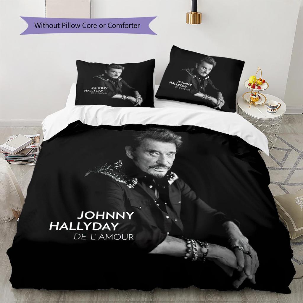 1PC Johnny Hallyday Pattern Bedding Quilt Set Quilt Cover Pillowcase Home Decoration Birthday Gift (1 * Duvet Cover + 2 * Pillowcase, Without Core)