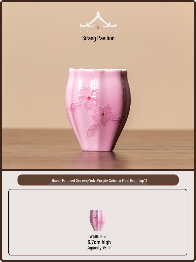 Pink Floral Ceramic Tea Cup for Women - Single Kung Fu Tea Tasting Cup Under 75ml