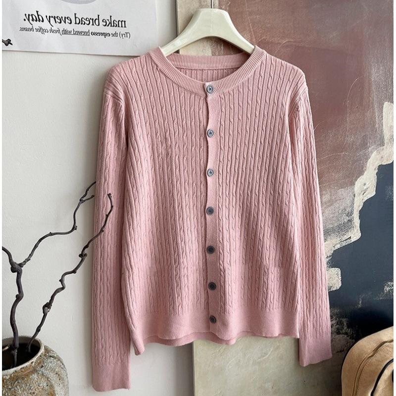 Core-spun Yarn Twist Soft Waxy Knitted Cardigan Top Women's Autumn and Winter New Casual Sweater Long-sleeved Jacket Top