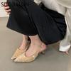 Fashion SUOJIALUN 2024 Summer New Brand Women Sandal Fashion Beads Ladies Slip On Slingback Sandals Thin High Ladies Elegant Pumps Shoes