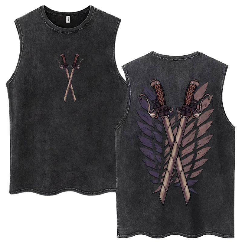 

Anime Attack on Titan Wash Tank Tops Ackerman Mikasa Eren Jaeger Cherry Blossom Logo Sleeveless T-Shirt Men Women T Shirt 3XL