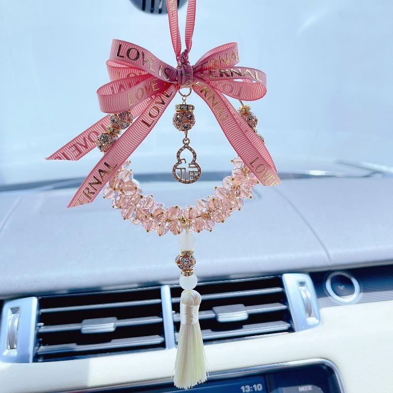 Fulu Gourd Shaped Artificial Crystal Car Pendant Rearview Mirror Hanging Tassel Decor For Women