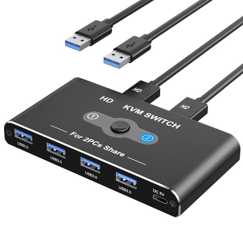 KVM Switcher HDTV-compatible 4K60Hz for Smooth Switching Between 2 Computers Sharing 1 Screen and USB3.0 Devices
