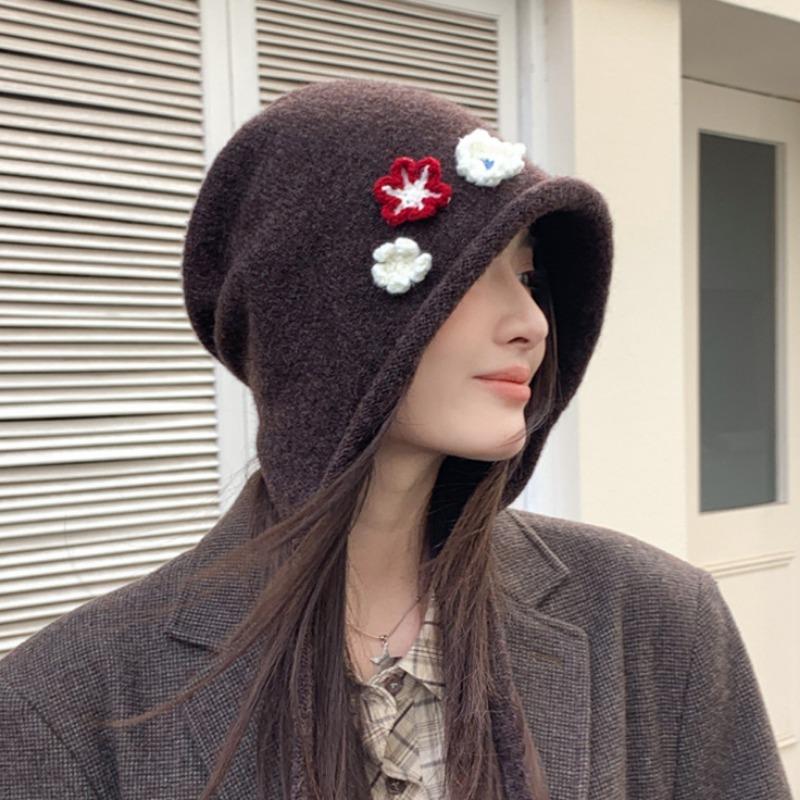 

DIMANAF Женская шапка Вязаная шапка с цветочным узором Модная женская теплая осенняя новинка One Size коричневый