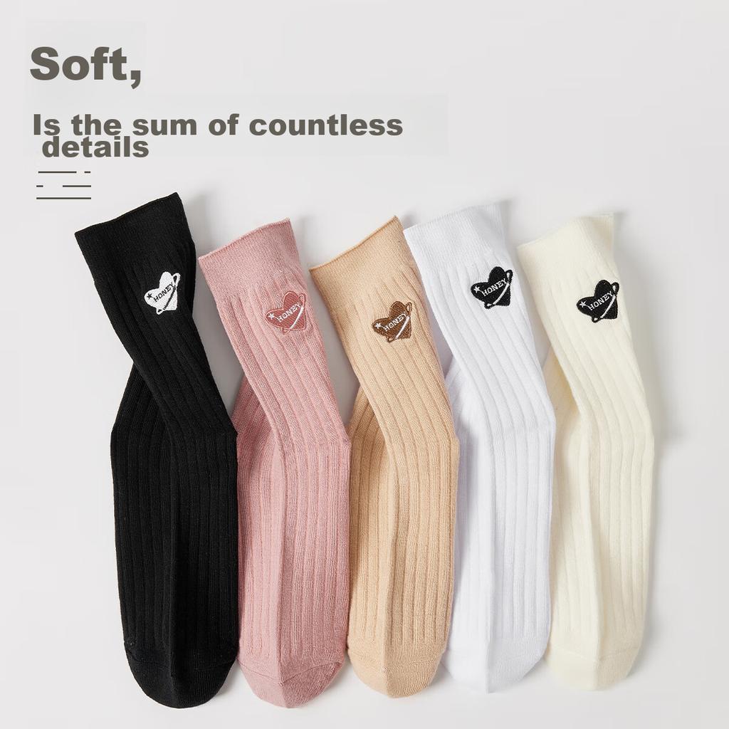 [100% Pure Cotton 10A ] Women's Socks, Breathable And Odor-Resistant, Sweat-Absorbing Embroidered Slouchy Mid-Calf Socks