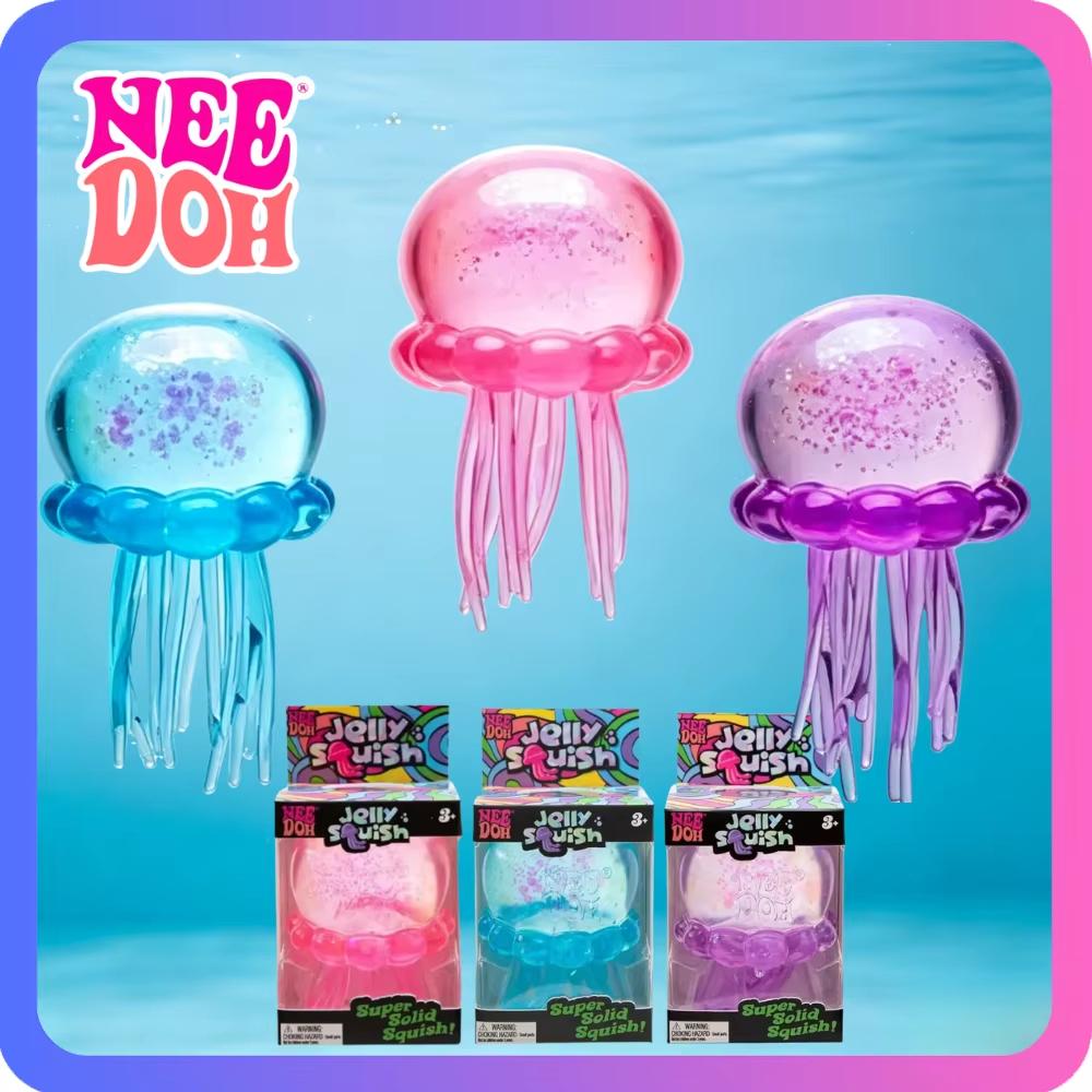 Nee Doh Jelly Squish Jellyfish Shaped Squeeze Stress Relief Toy Soft Translucent Glitter Squishy Fidget Toy For Home Office