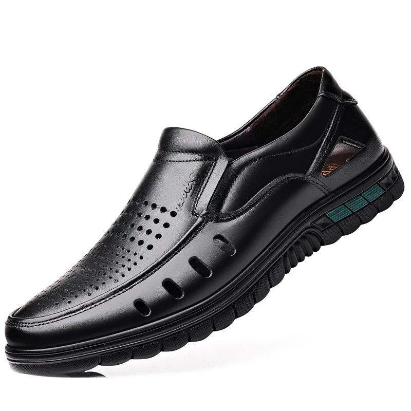 Męskie sandały z prawdziwej skóry Perforowane buty Codzienne Oddychające Odporne na zużycie Antypoślizgowe Cool Trend Męskie buty sportowe Biznesowe