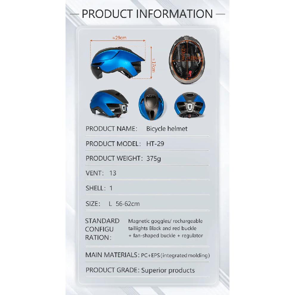 Eastinear 2023 New Road Mountain Bike Helmet Adult Men's Outdoor Sports Cycling Safety Hat With LED Charging Taillight Goggles