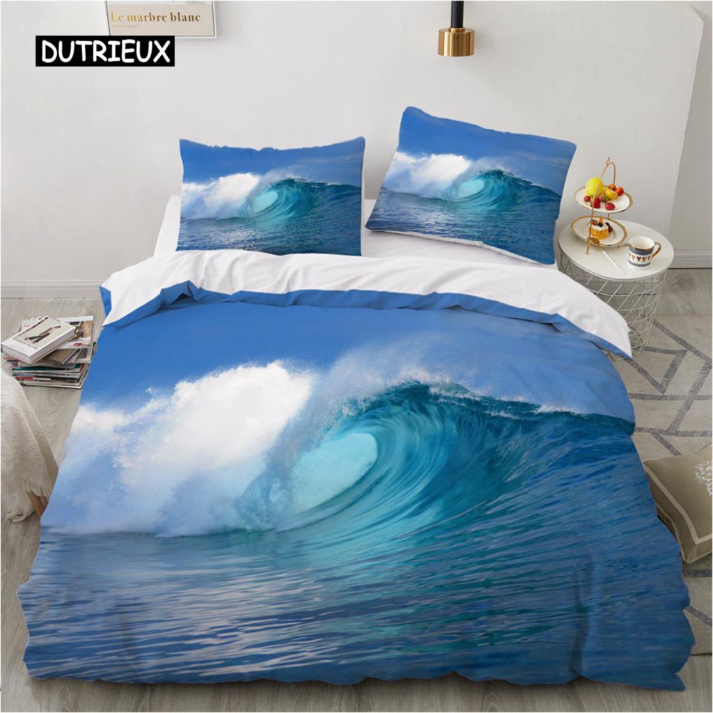 Natural Landscape King Queen Duvet Cover Comic Ink Painting Style Bedding Set Adults Tree Mountain River Polyester Quilt Cover
