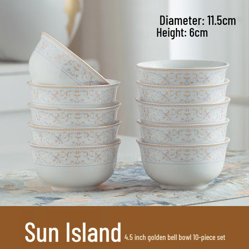 Jingdezhen European Style 4.5-Inch Ceramic Rice Bowls - 10 Pack