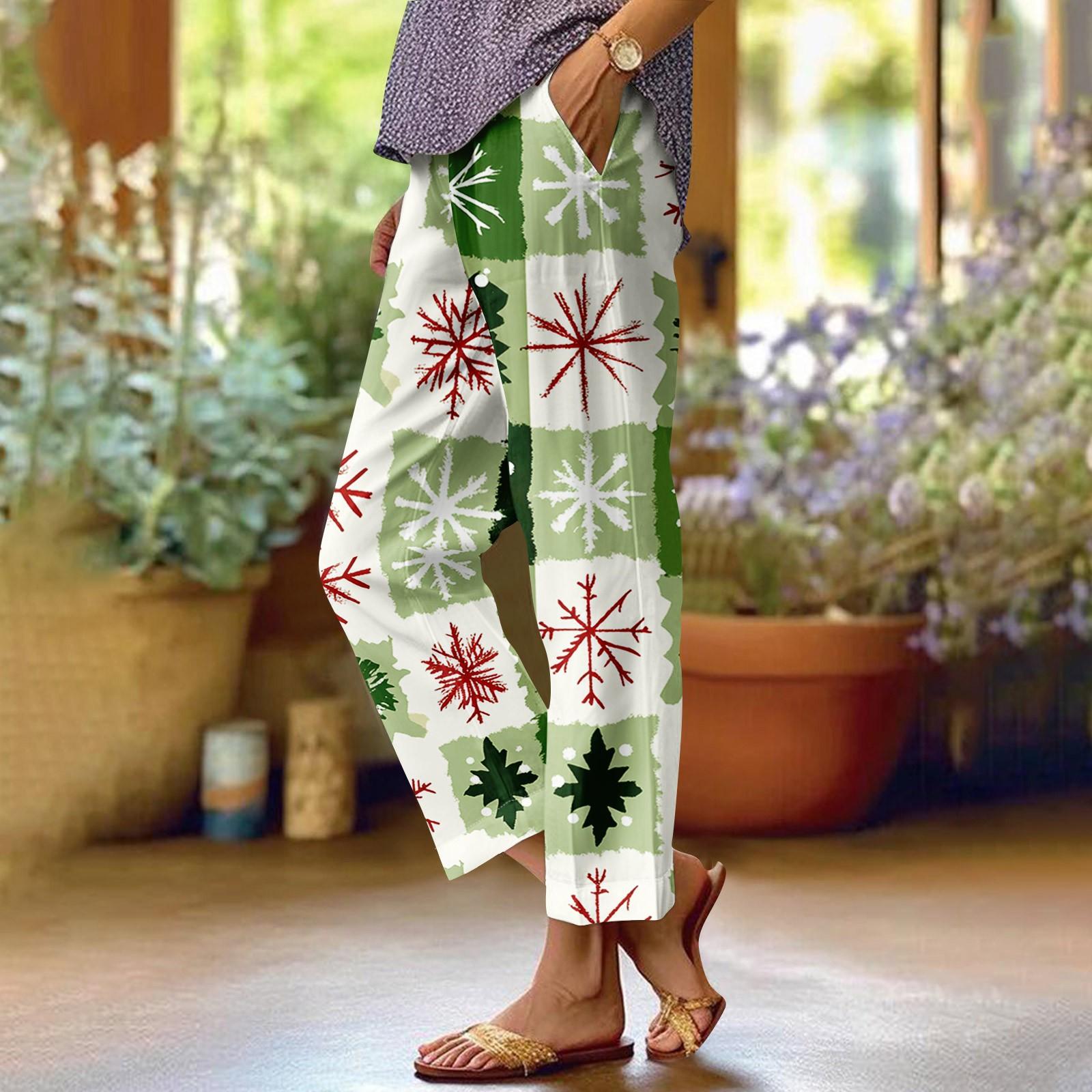 

Женские модные повседневные брюки с прямыми карманами и эластичной талией с рождественским принтом XXXL