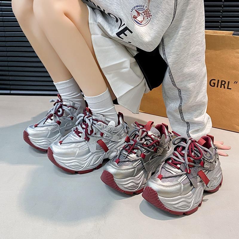 High-end Women's Small Leather Mesh Thick Sole Inner Height Increase Casual Shoes Show Feet Small Women's Shoes Tide