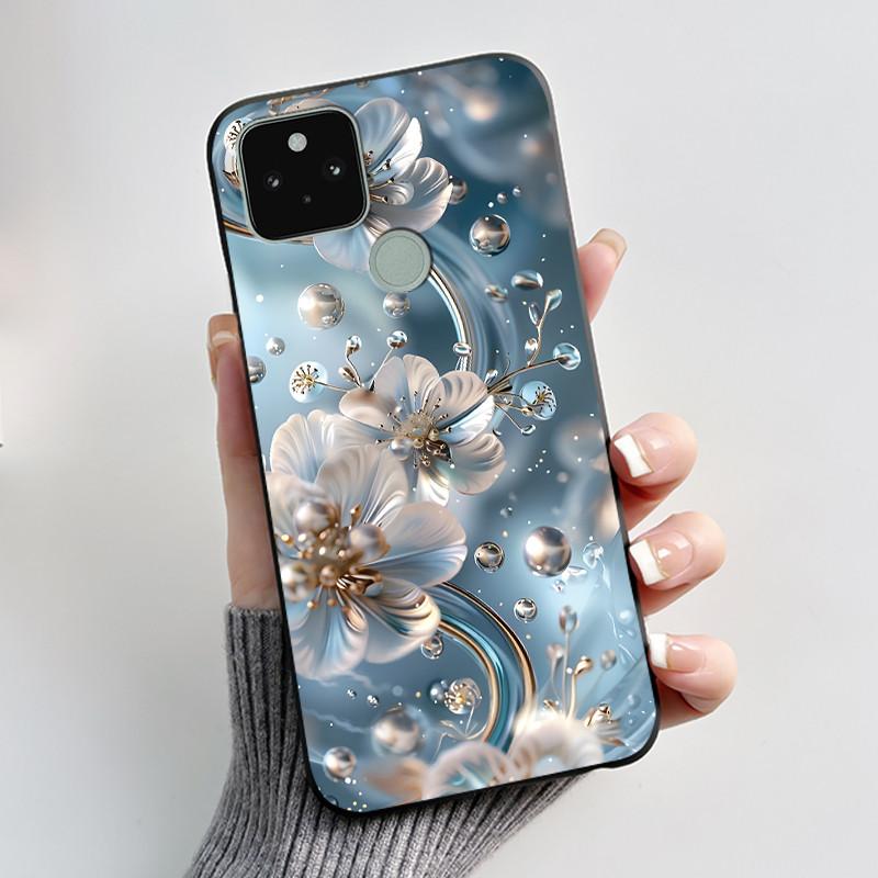 Silikonhülle für Google Pixel 5 Pixel 5A Pixel5 Pixel5A Weiche Abdeckung Luxus Mode Schmetterlingsblumen Bemalt Schwarz Handyhülle