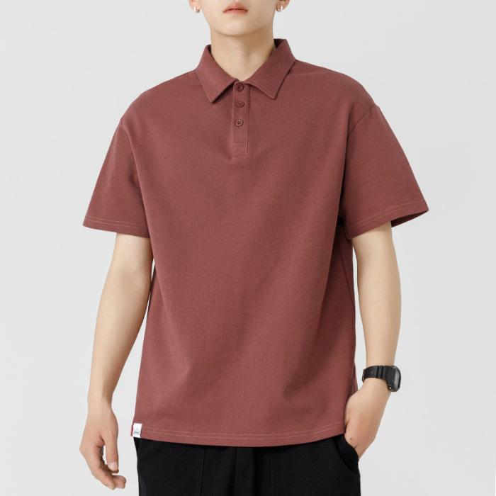 Heavy Polo Shirt Short-sleeved Men's Summer New Lapel Solid Color T-shirt Loose Top