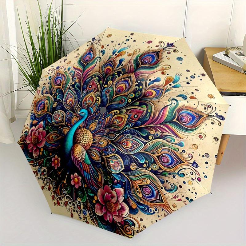 1pc Nature's Beauty Peacock Automatic Opening and Closing Umbrella - Small Umbrella Suitable for Various Occasions N066