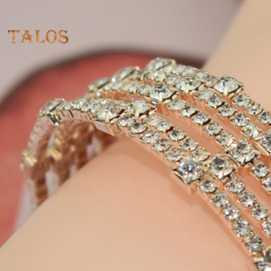Adjustable Opening Alloy Bracelet Shiny Rhinestones Multi Layer Design Bangle Wristband Wrist Jewelry