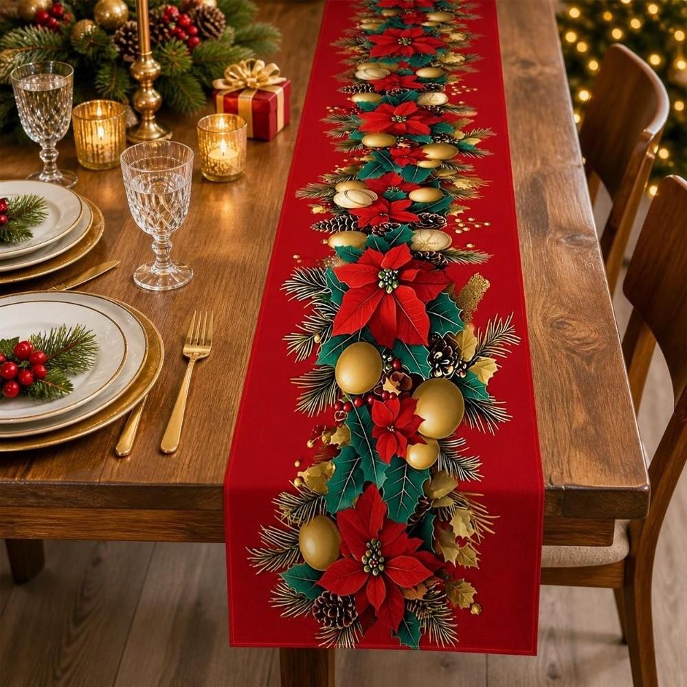 Reindeer Christmas Table Runner Santa Snowman Xmas Table Flag Christmas Tablecloth Kitchen