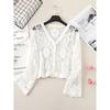 Fashion V-neck Single Breasted Crocheted Flower Cut Out Knitting Cardigan Outer Long-Sleeves Air Conditioning Shirt Sun Protection Clothing for Women