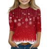 Christmas Day Print Tops For Youth Girls 4-11 Years Round Neck 3/4 Sleeves T-Shirts Trendy Tops Outfit Tees