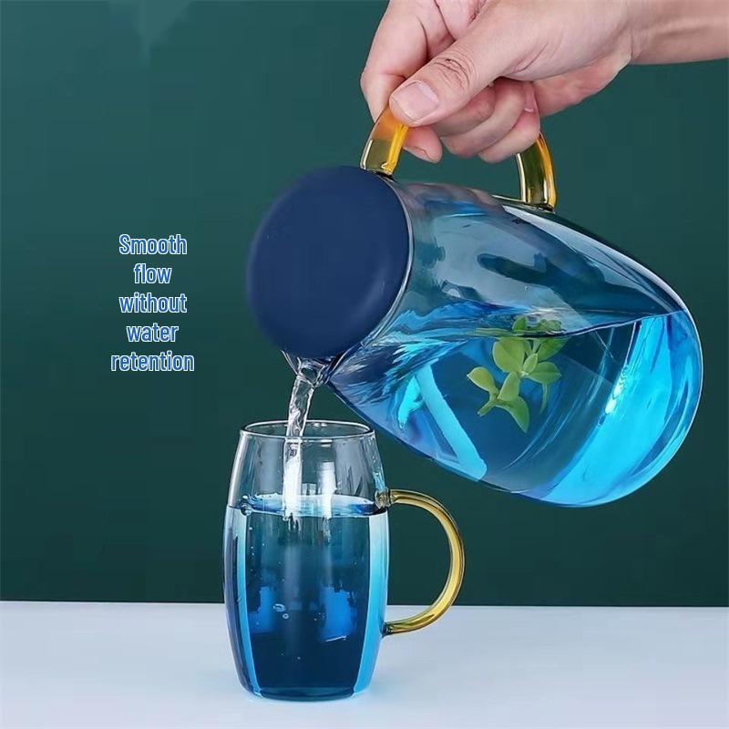 Nordic Gradient Marble Teapot Set: Thickened Glass Cold Water Jug with High-Capacity Borosilicate Marble Teapot