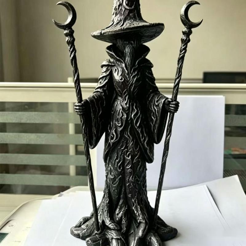 Resin Witch Statue Halloween Spooky Witch Figurine Home Table Shelf Mantel Porch Garden Ornament Decoration Gift