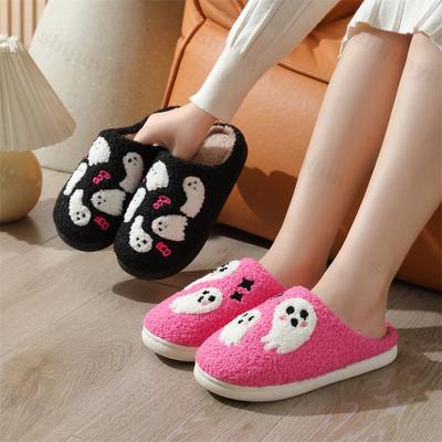 Fashion Couple's Cotton Slippers Winter New Halloween Indoor Non Slip Women Home Shoes Lightweight Comfortable Soft Sole Warm Men Flats