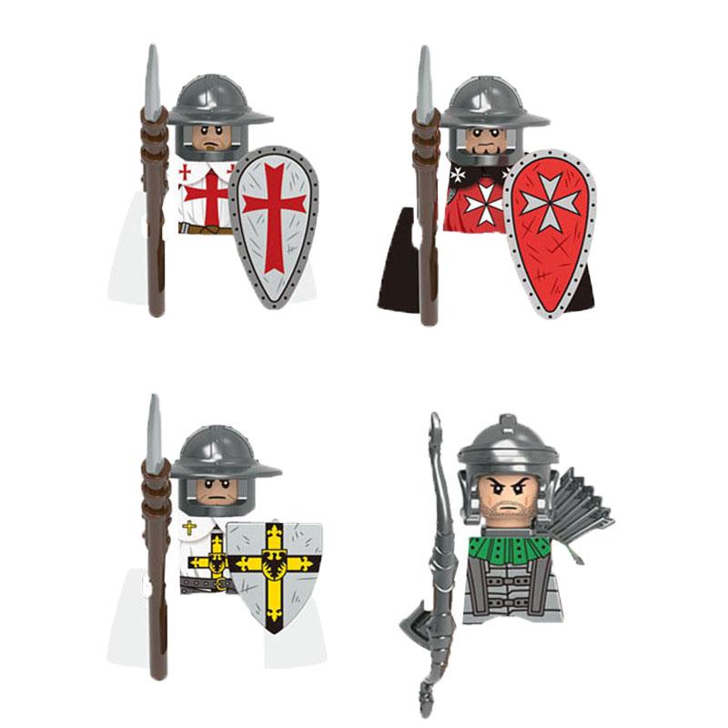 MOC Mittelalterliche Burg Grüner Drachenritter Figuren Bausteine Antiker Römischer Soldat Waffe Schild Kriegspferd Jungen Spielzeug Geschenk K149