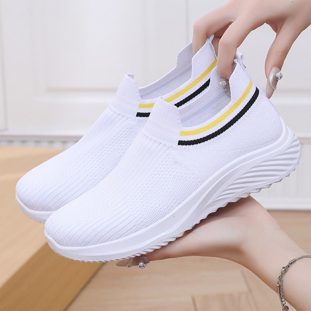 Lightweight Slip-On Knit Sneakers for Women Breathable Casual Athletic Shoes Flexible Sole Comfortable Fit