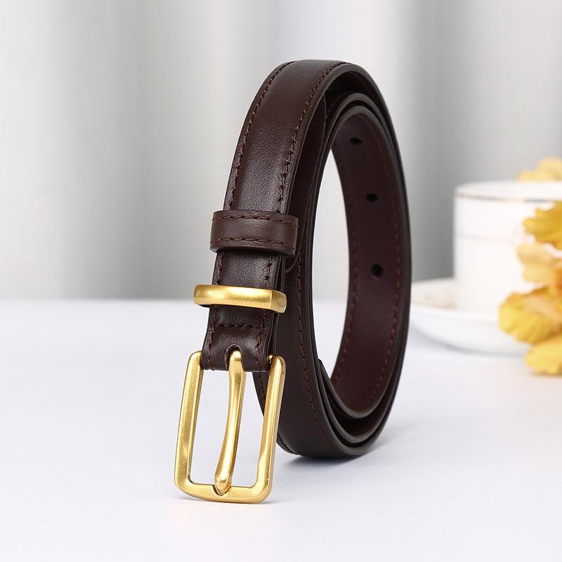 Light Luxury Leather Pure Cowhide Belt Women'S Simple And Versatile Korean Version Ins Style Advanced Sense Casual Thin Belt Women
