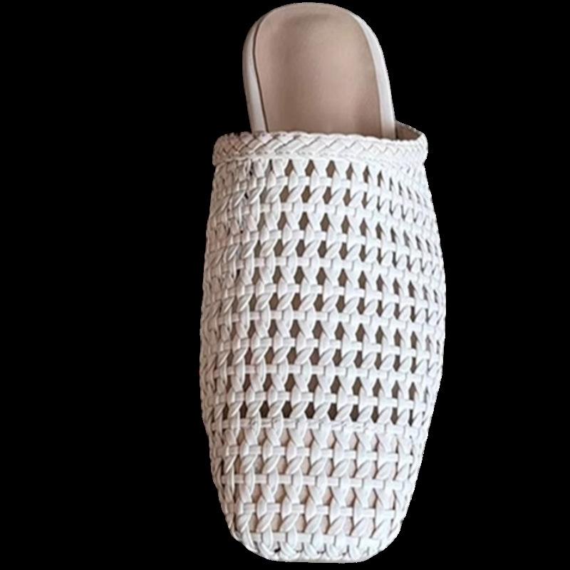 Hand-woven mesh yarn bag head sandals women's 2025 new French versatile hollow outer wear square head flat bottom half slippers