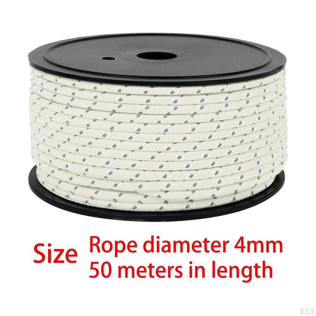 50M Camping Tent Rope, Outdoor Guy Lines, 4mm Thickness, Reflective Rope Wind for Fishing