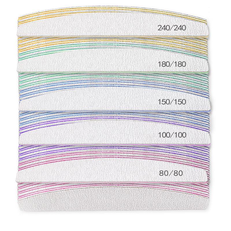Gray-White Sand Half-Moon Nail File, Wear-Resistant, Washable, Non-Shedding, Double-Sided Grinding Strip with Teeth.