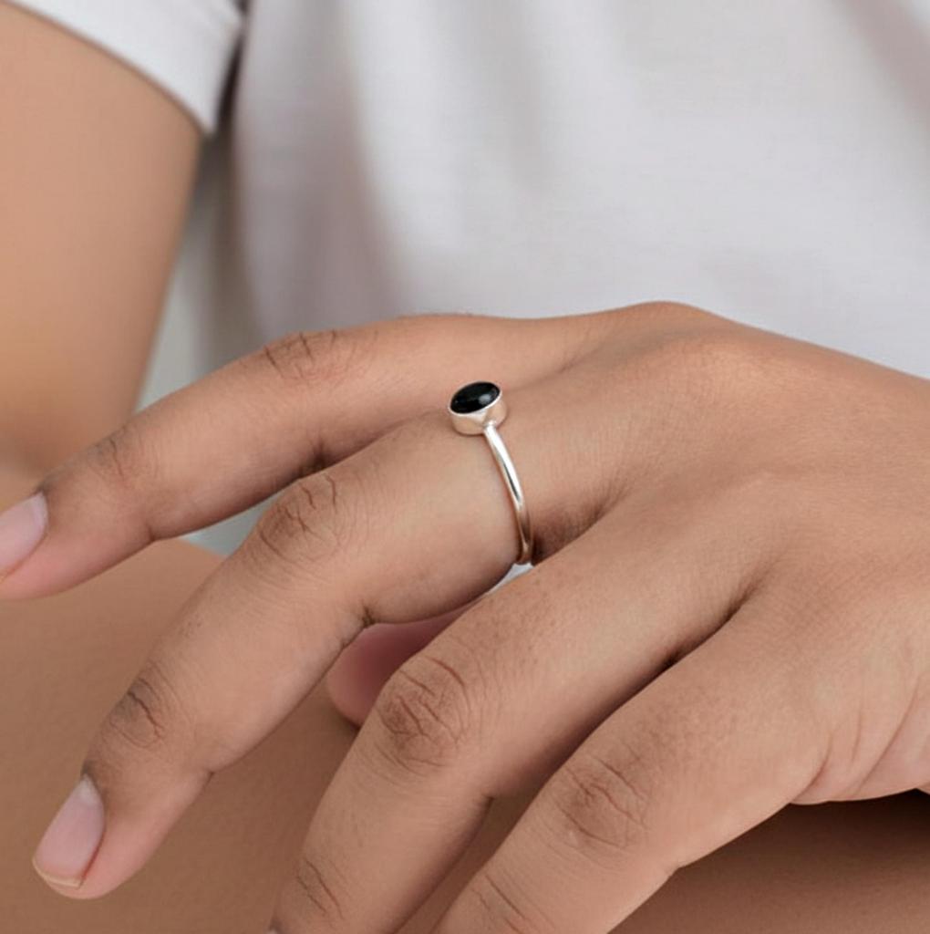 Black Onyx Oval Cut Statement Ring, 925 Sterling Silver, Minimalist Handmade Ring for Women